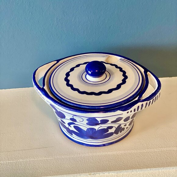 Sambuco Mario Deruta Italy Ceramic Cheese Holder Blu Stilnovo Arabesque - Picture 4 of 7